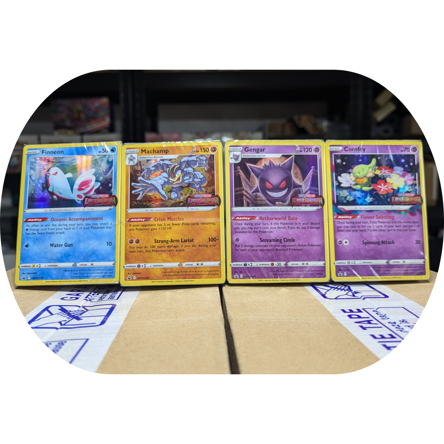 Prerelease Promo Pakker Sealed - Gengar SWSH241 - Machamp SWSH243 - Comfey SWSH242 - Finneon SWSH240 -Lost Origin